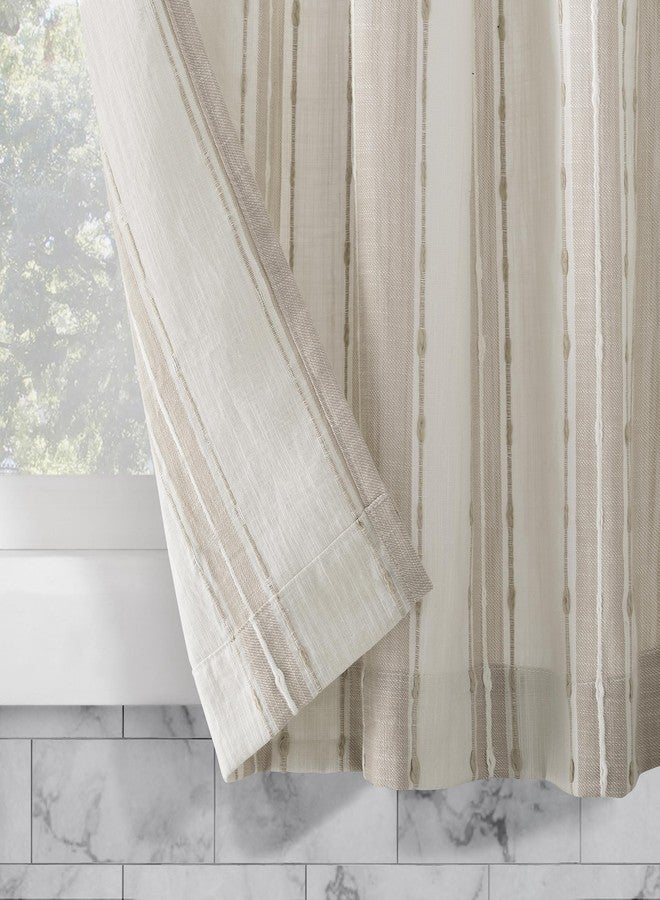 Archaeo Slub Texture Stripe Cotton Cafe Curtain Pair, 52" x 24", Linen/White - Image 5